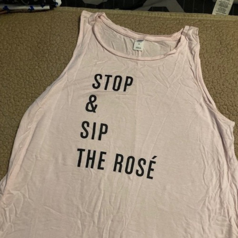 Old Navy "Stop and Sip the Rose" Tank Top - Pink - Size M